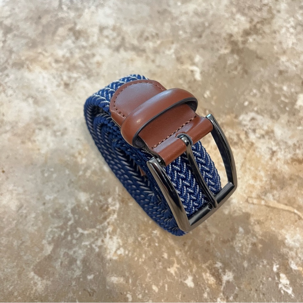 Perry Ellis Blue and Brown Woven Belt with Leather Accents